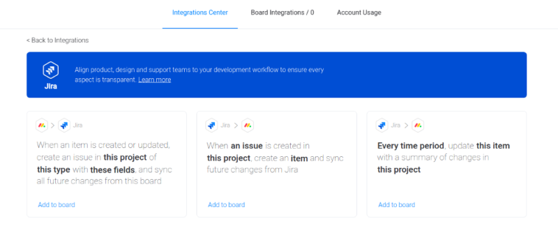 integrate monday jira recipe screen