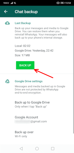 WhatsApp backup Android backup