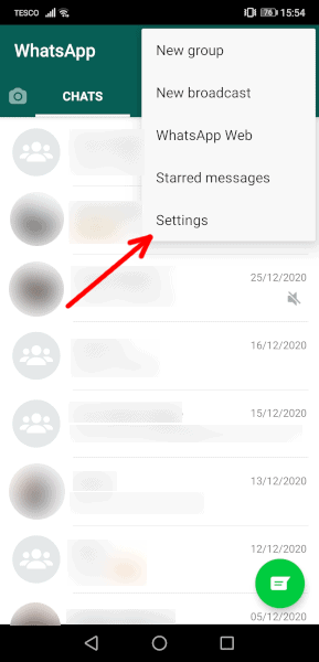 WhatsApp backup Android settings