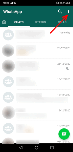 WhatsApp backup Android three dots
