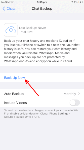 WhatsApp backup iPhone back up now