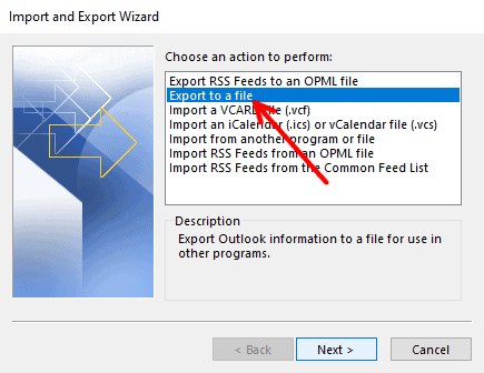 backup outlook easy way export file