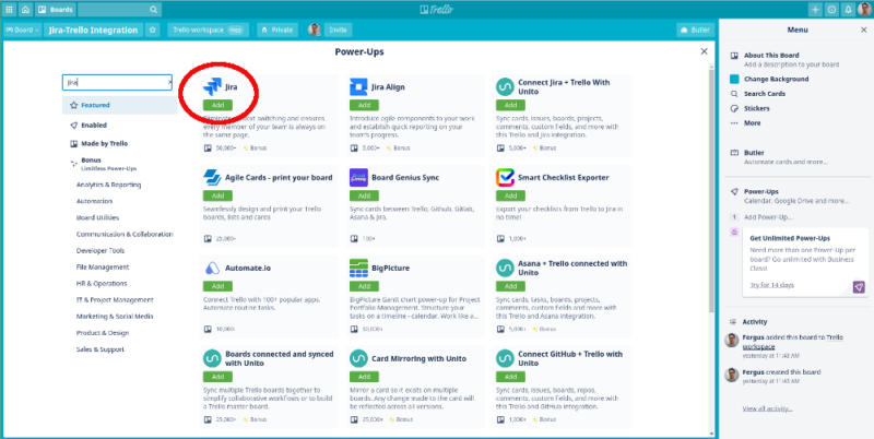 integrate trello jira add button