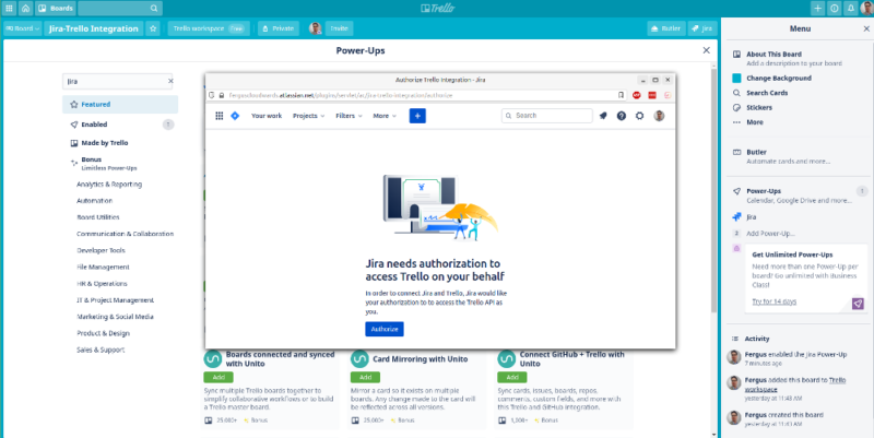 integrate trello jira authorize