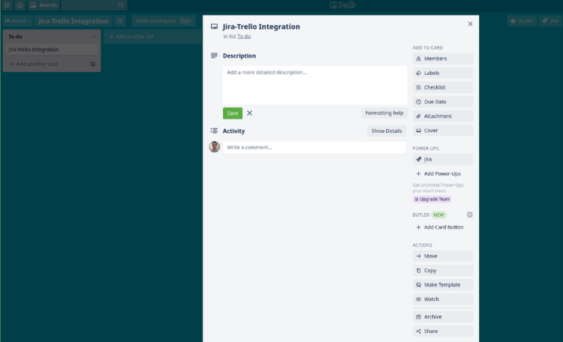 integrate trello jira back card