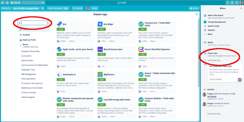 integrate trello jira power up software