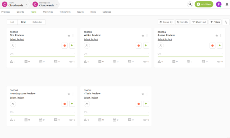 ntask review grid view