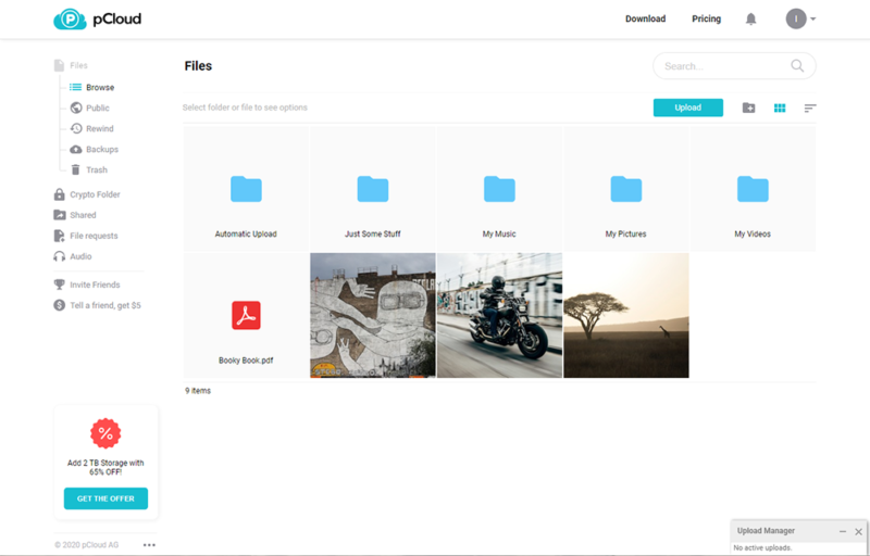 pcloud web Interface