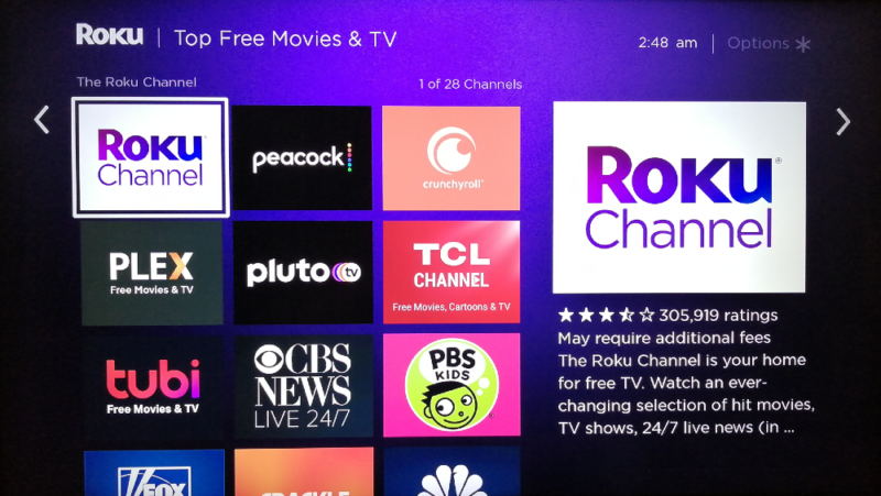 roku free channels browse