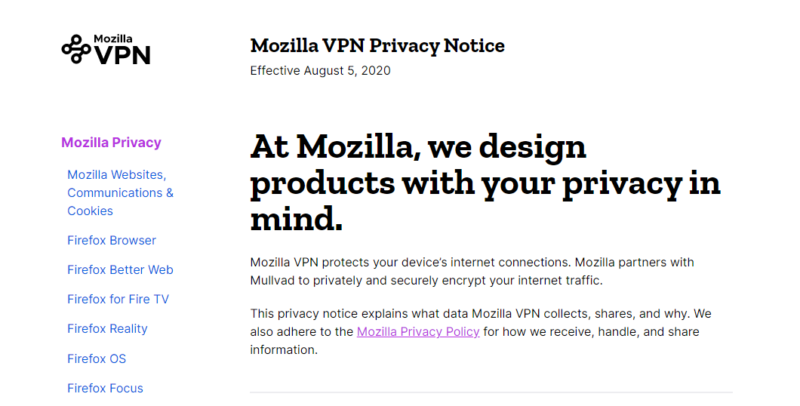 Mozilla no-log policy