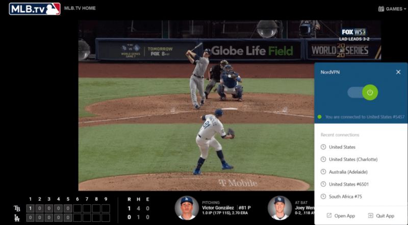 nordvpn on MLB.tv