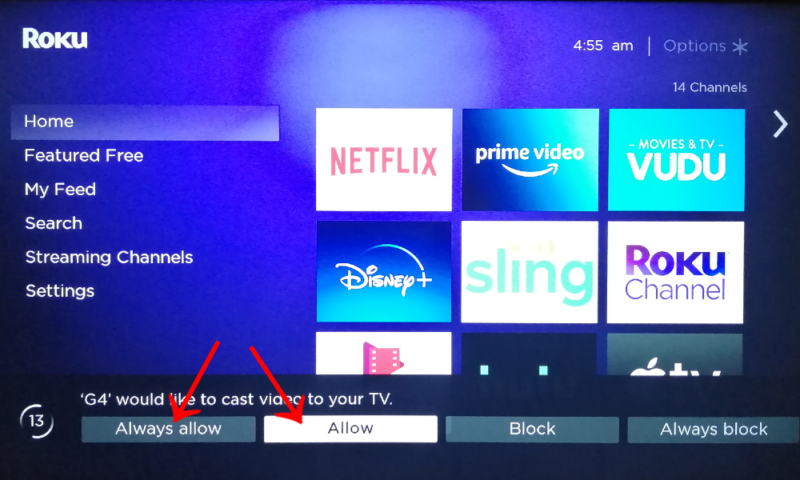 android mirror to roku allow