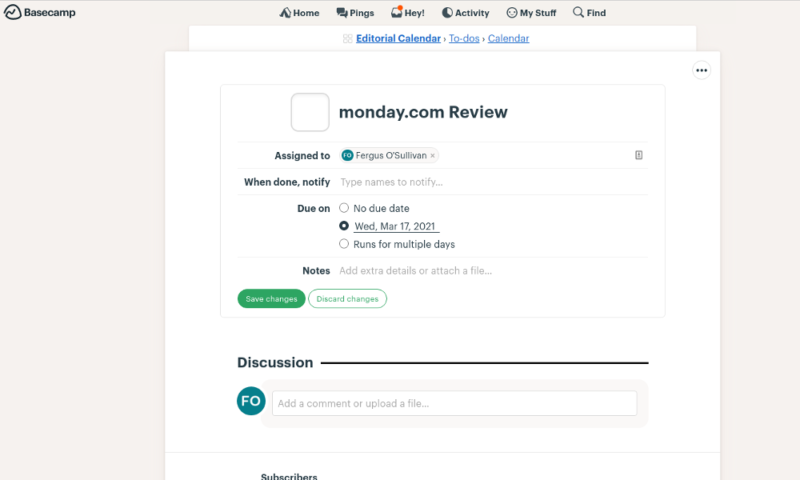 basecamp review add todo