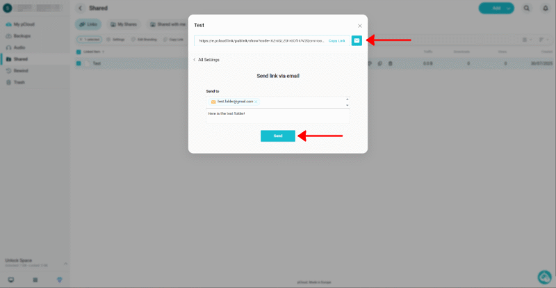 Email your large file in pCloud