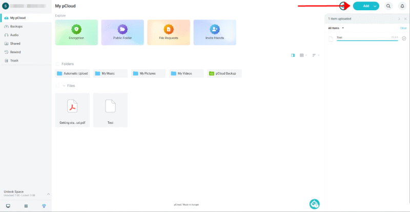 Uploading a large file to pCloud