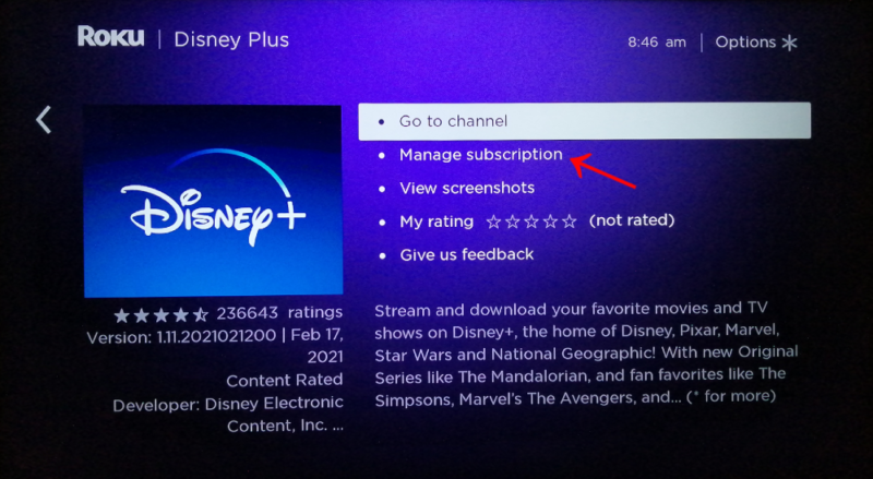 roku channel manage subscription