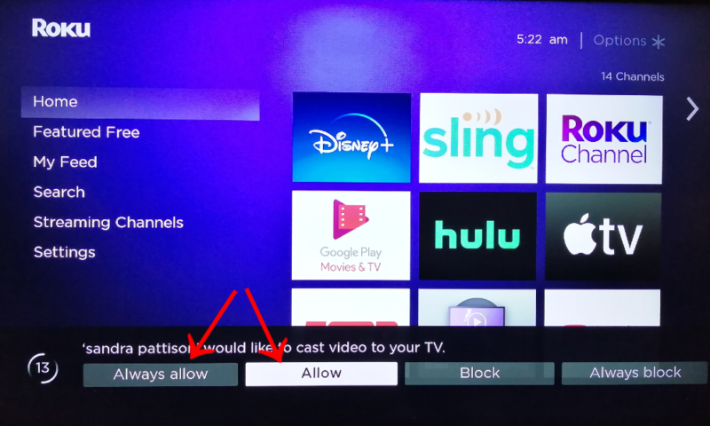 windows 10 mirror to roku allow