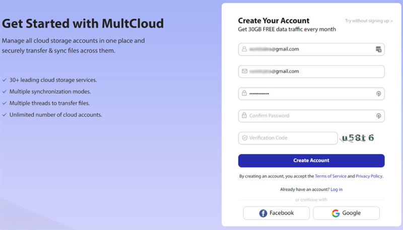 multcloud create account