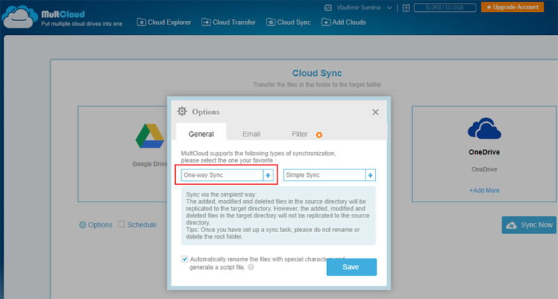 multcloud one way sync