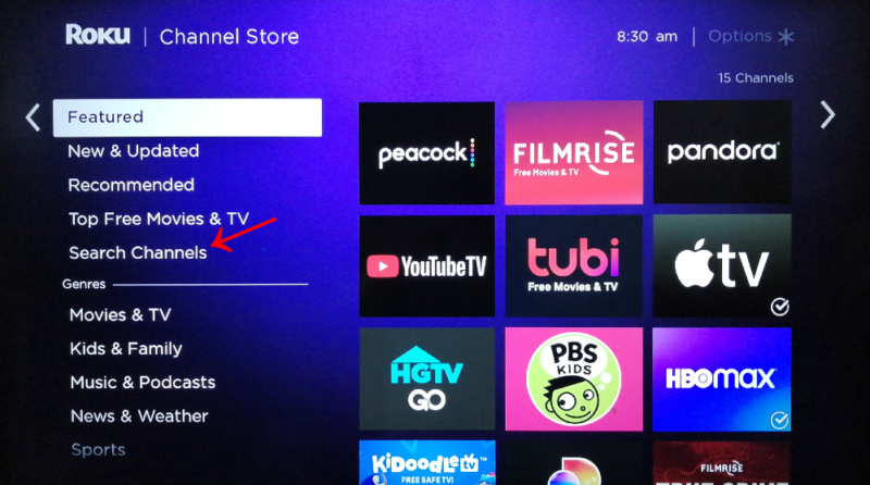 roku search channels