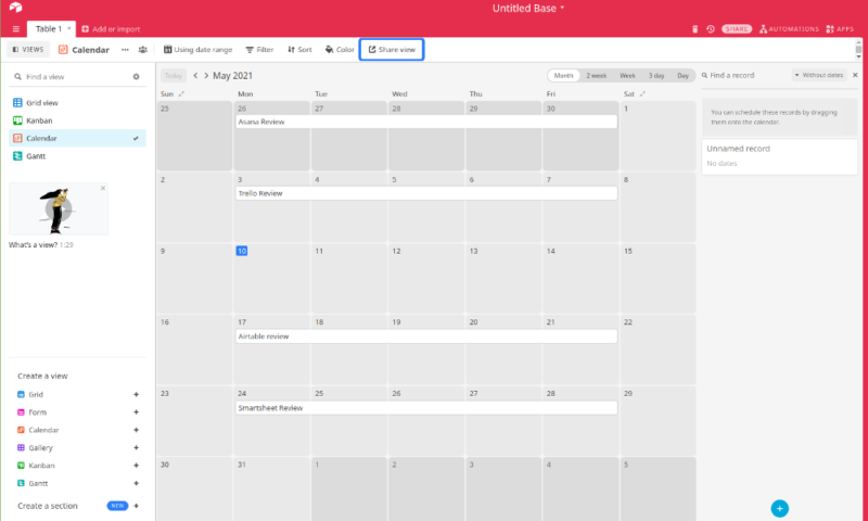 airtable calendar view