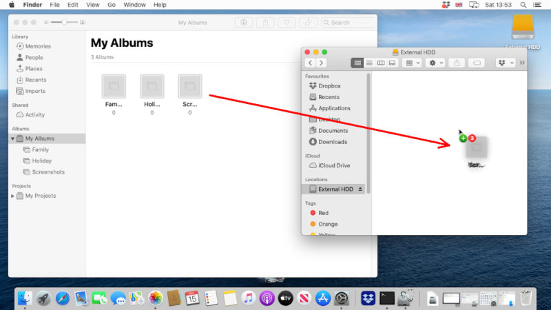 macos back up your photos external drive drag files