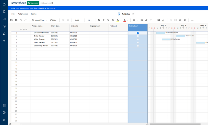 smartsheet gantt charts