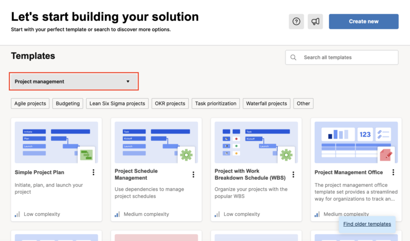 smartsheet select template