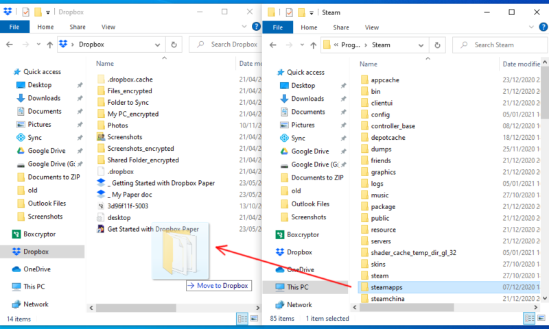 sync outside dropbox windows move folder