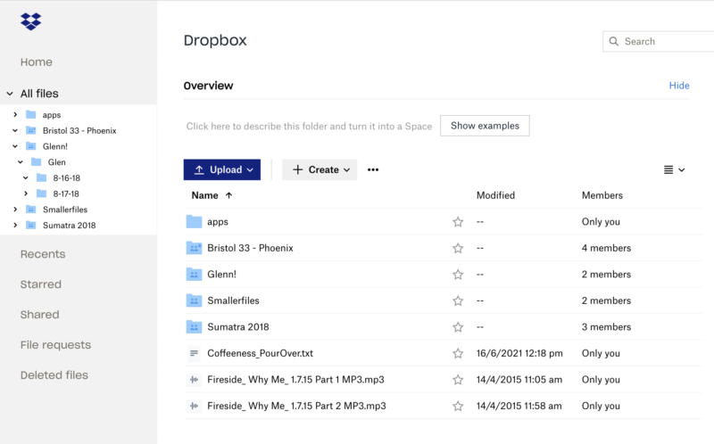 dropbox web interface