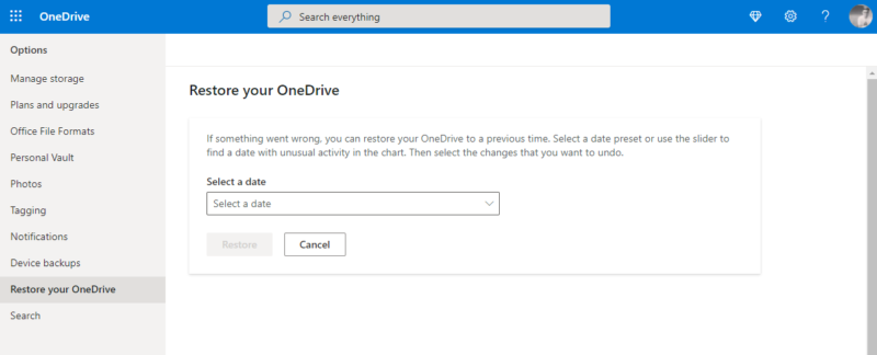 onedrive rewind account