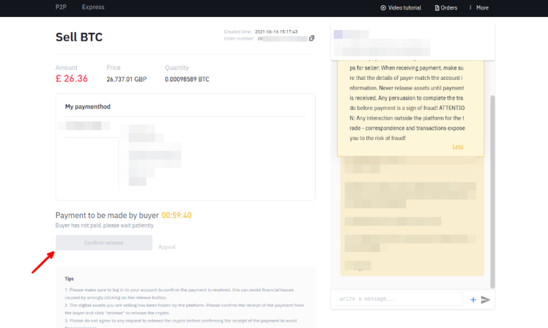 sell bitcoin peer to peer confirm release