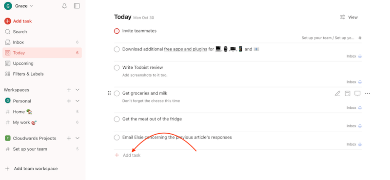 todoist add task feature