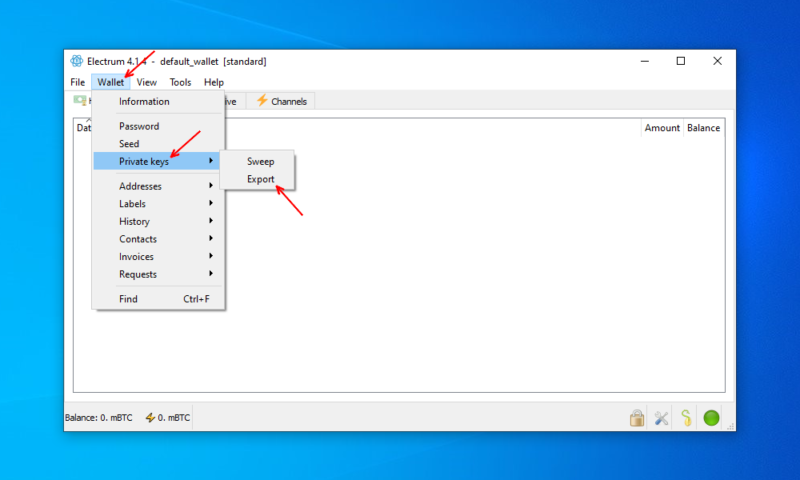 backup bitcoin export private keys