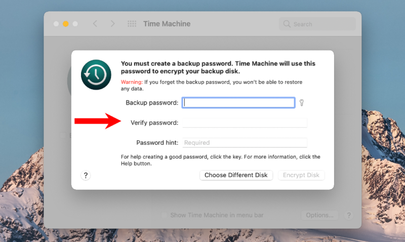create password for mac back up