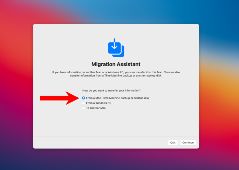 migration assistant restore