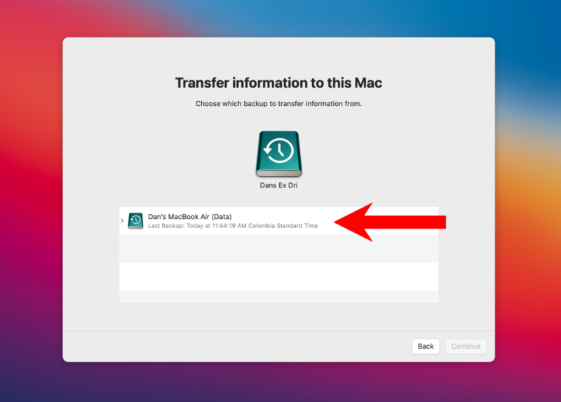 select time machine backup