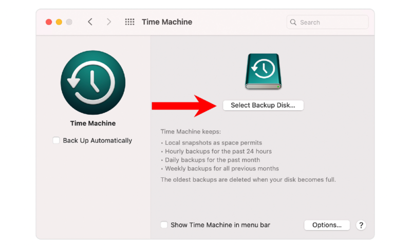 select back up disk time machine