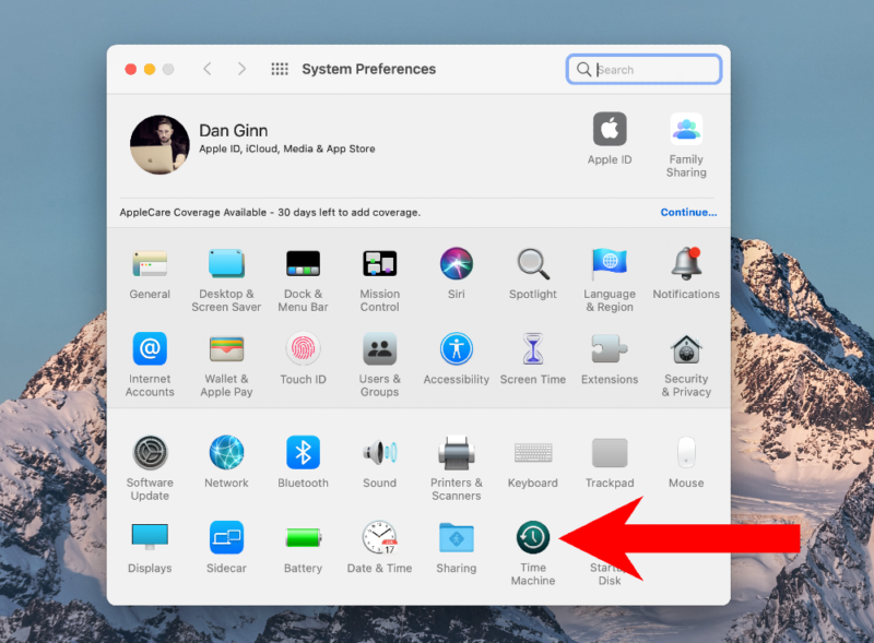 time machine in system preferences