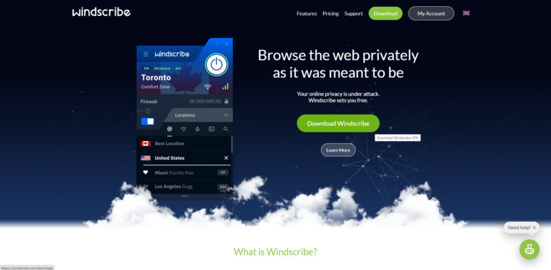 windscribe home page