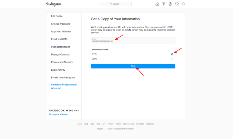 backup social media instagram choose a format