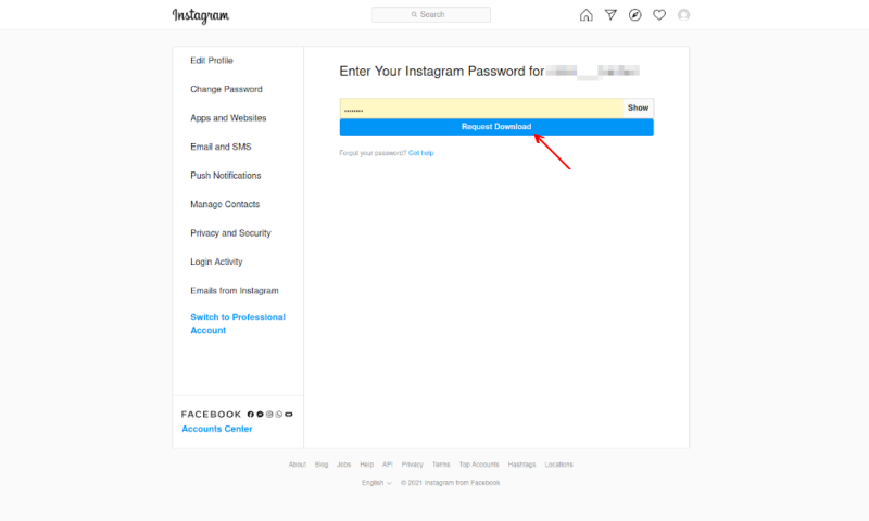 backup social media instagram confirm password