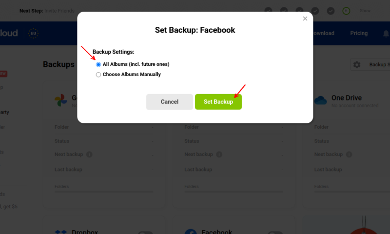 backup social media pcloud select albums