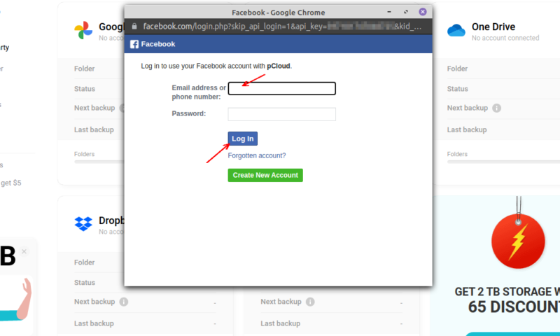 backup social media pcloud sign in to facebook