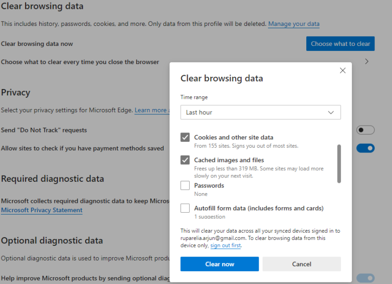 clear browser cookies