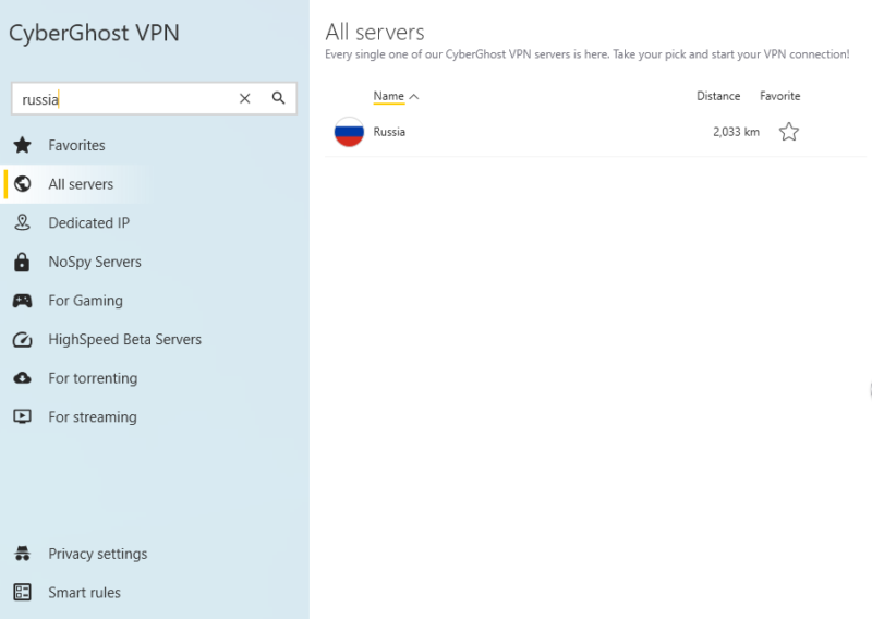 cyberghost servers russia