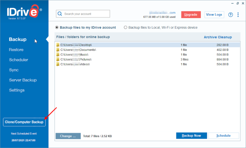 external drive backup with disk imaging open clone section