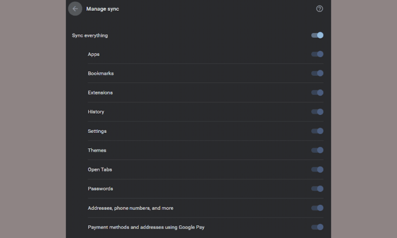 google chrome manage sync