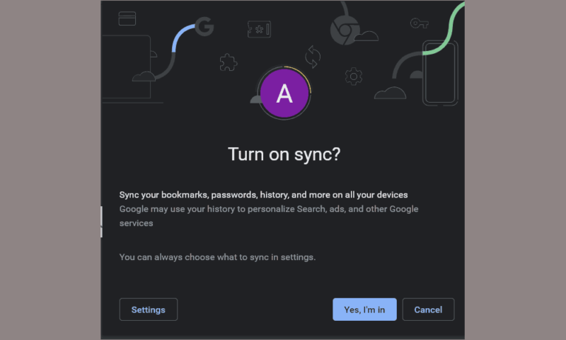 google chrome turn on sync confirm