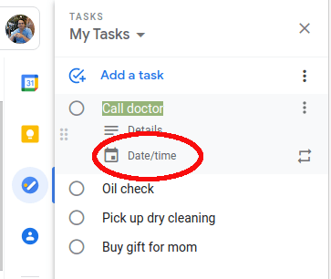 google tasks add date